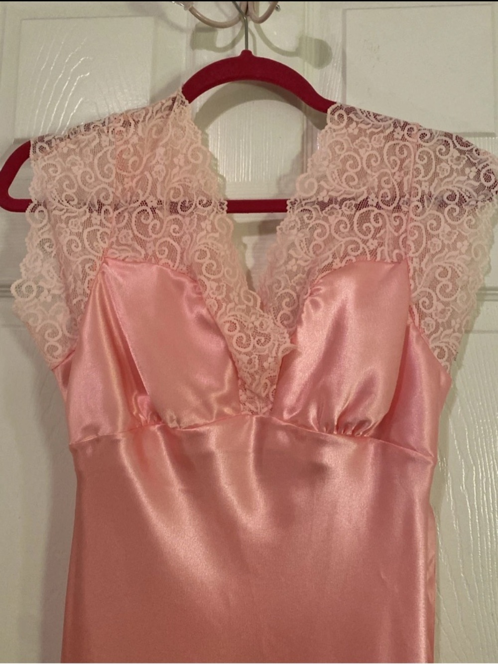 Satin Lace-Trim Chemise Slip in Blush Pink